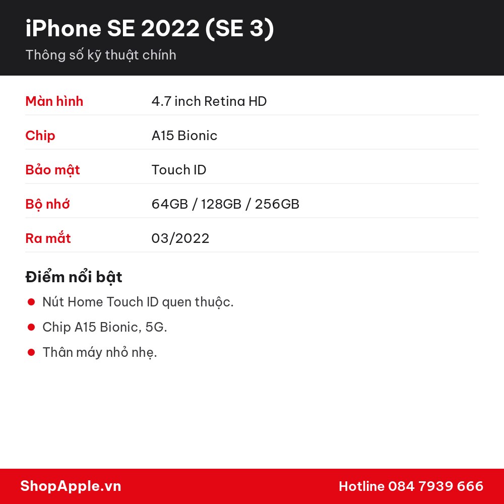 Thông số kỹ thuật iPhone SE 2022 (SE 3)