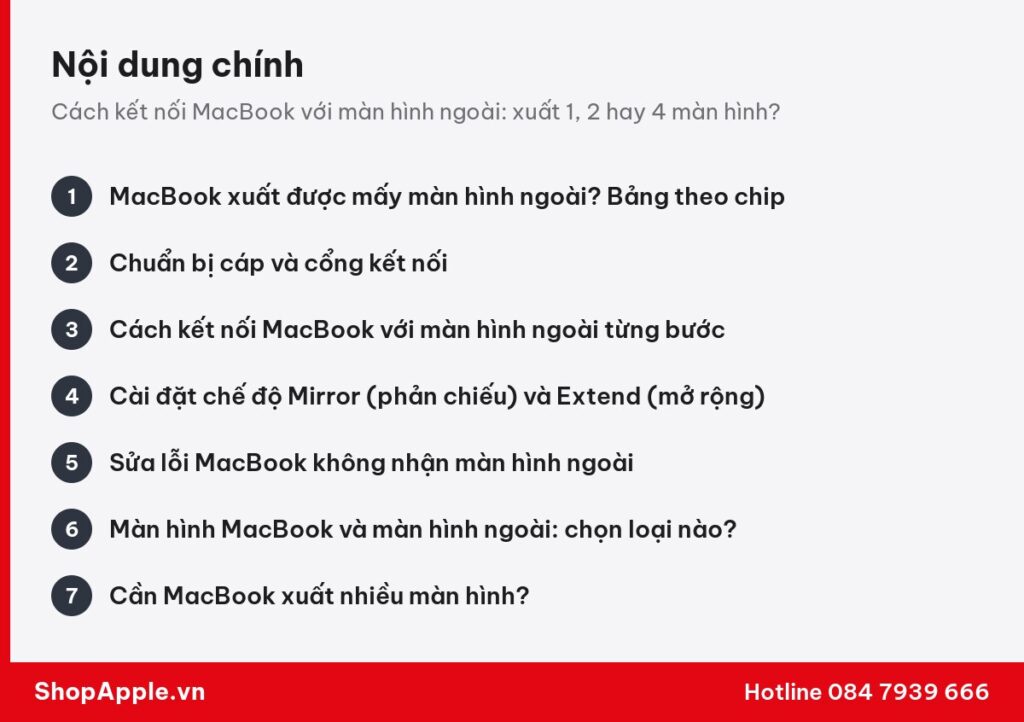 Tóm tắt nội dung: Cách kết nối MacBook với màn hình ngoài: xuất 1, 2 hay 4 màn hình?