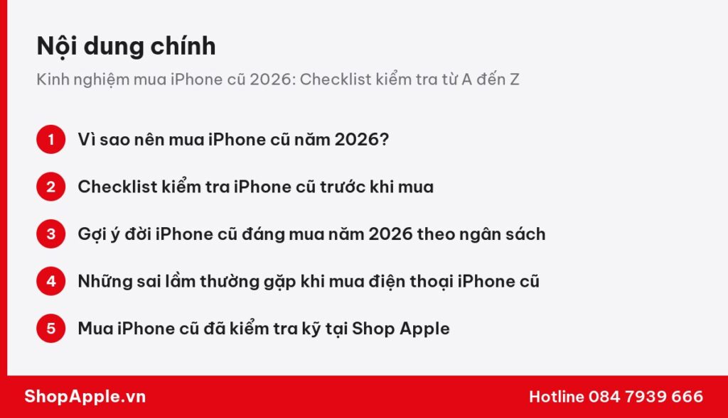 Tóm tắt nội dung: Kinh nghiệm mua iPhone cũ 2026: Checklist kiểm tra từ A đến Z
