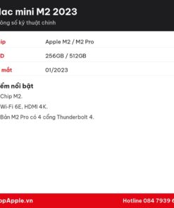Thông số kỹ thuật Mac mini M2 2023