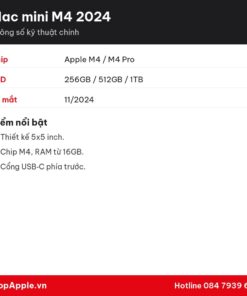 Thông số kỹ thuật Mac mini M4 2024