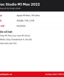 Thông số kỹ thuật Mac Studio M1 Max 2022