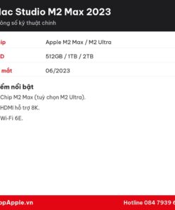 Thông số kỹ thuật Mac Studio M2 Max 2023