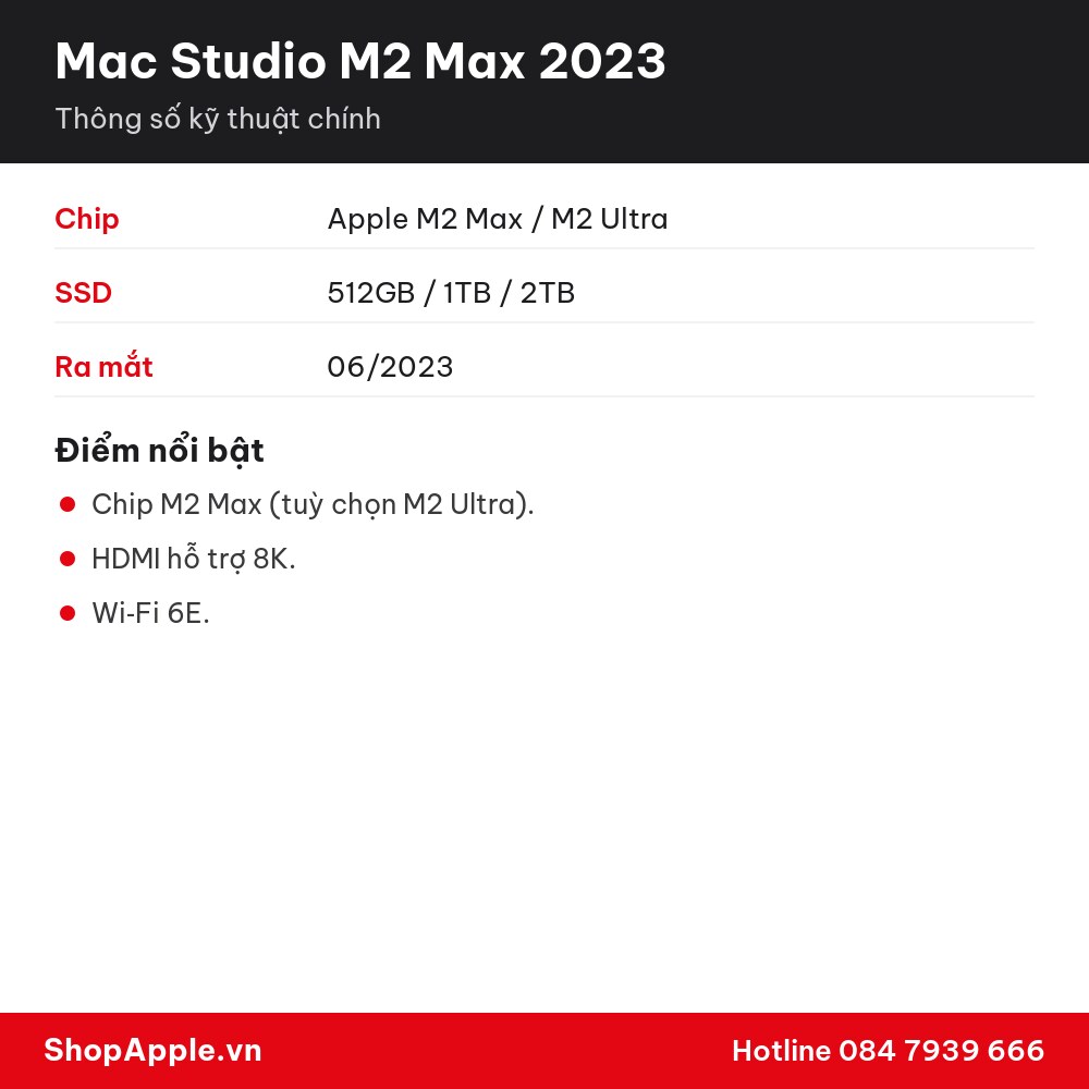 Thông số kỹ thuật Mac Studio M2 Max 2023