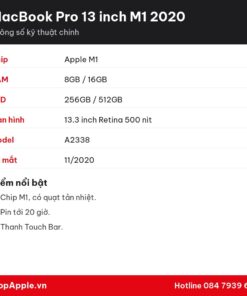 Thông số kỹ thuật MacBook Pro 13 inch M1 2020
