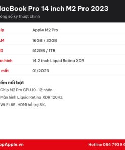 Thông số kỹ thuật MacBook Pro 14 inch M2 Pro 2023