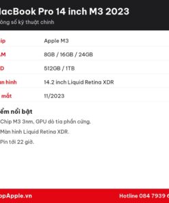 Thông số kỹ thuật MacBook Pro 14 inch M3 2023