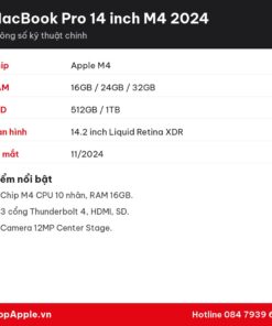 Thông số kỹ thuật MacBook Pro 14 inch M4 2024