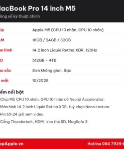 Thông số kỹ thuật MacBook Pro 14 inch M5