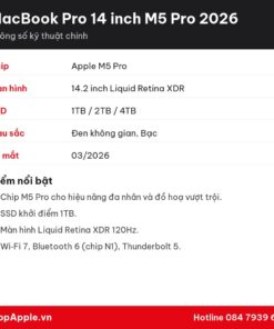 Thông số kỹ thuật MacBook Pro 14 inch M5 Pro 2026
