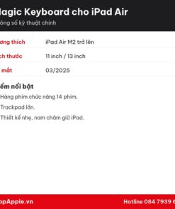 Thông số kỹ thuật Magic Keyboard cho iPad Air - Chính Hãng