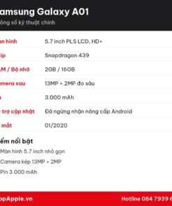 Thông số kỹ thuật Samsung Galaxy A01