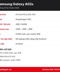 Thông số kỹ thuật Samsung Galaxy A02s