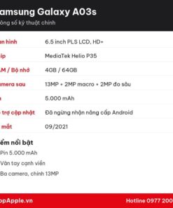 Thông số kỹ thuật Samsung Galaxy A03s