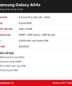 Thông số kỹ thuật Samsung Galaxy A04s