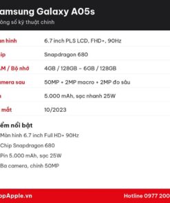 Thông số kỹ thuật Samsung Galaxy A05s
