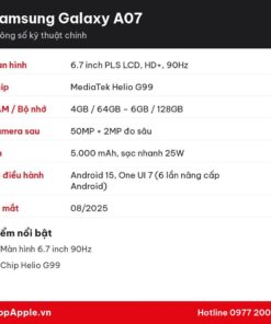 Thông số kỹ thuật Samsung Galaxy A07