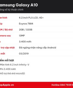 Thông số kỹ thuật Samsung Galaxy A10