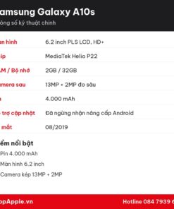 Thông số kỹ thuật Samsung Galaxy A10s