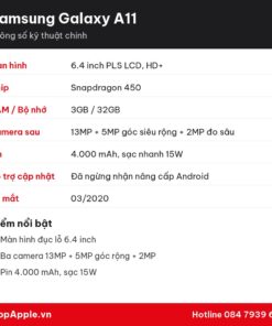Thông số kỹ thuật Samsung Galaxy A11