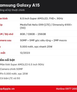 Thông số kỹ thuật Samsung Galaxy A15