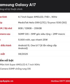 Thông số kỹ thuật Samsung Galaxy A17