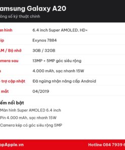 Thông số kỹ thuật Samsung Galaxy A20