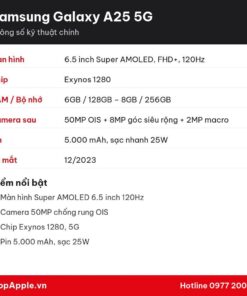 Thông số kỹ thuật Samsung Galaxy A25 5G