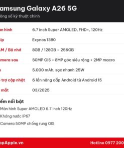 Thông số kỹ thuật Samsung Galaxy A26 5G