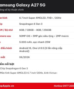 Thông số kỹ thuật Samsung Galaxy A27 5G
