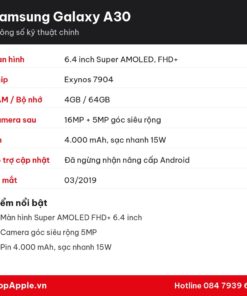 Thông số kỹ thuật Samsung Galaxy A30