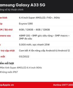 Thông số kỹ thuật Samsung Galaxy A33 5G