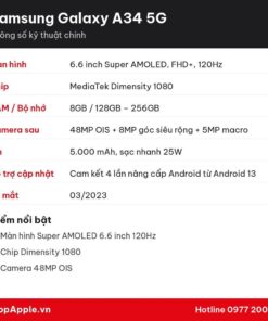 Thông số kỹ thuật Samsung Galaxy A34 5G