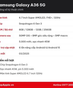 Thông số kỹ thuật Samsung Galaxy A36 5G