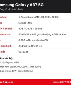 Thông số kỹ thuật Samsung Galaxy A37 5G