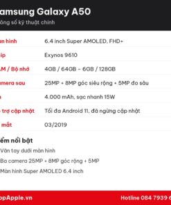 Thông số kỹ thuật Samsung Galaxy A50