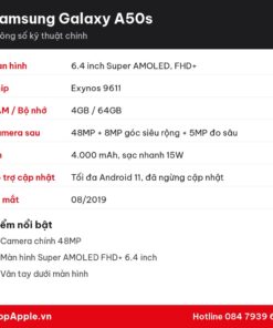 Thông số kỹ thuật Samsung Galaxy A50s