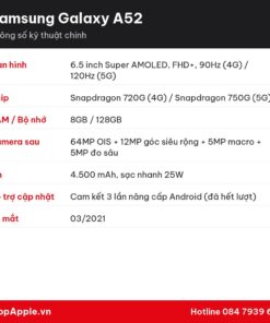 Thông số kỹ thuật Samsung Galaxy A52