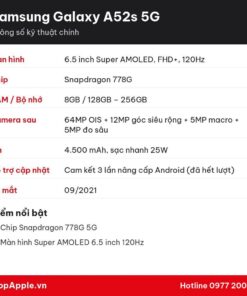 Thông số kỹ thuật Samsung Galaxy A52s 5G