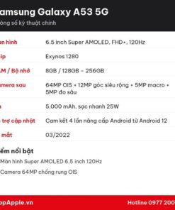 Thông số kỹ thuật Samsung Galaxy A53 5G