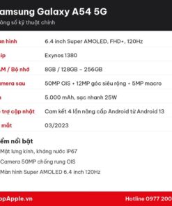 Thông số kỹ thuật Samsung Galaxy A54 5G