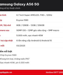 Thông số kỹ thuật Samsung Galaxy A56 5G