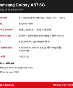 Thông số kỹ thuật Samsung Galaxy A57 5G
