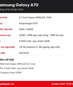 Thông số kỹ thuật Samsung Galaxy A70