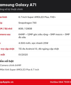 Thông số kỹ thuật Samsung Galaxy A71