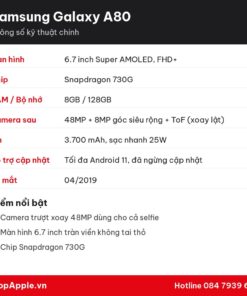 Thông số kỹ thuật Samsung Galaxy A80