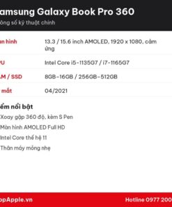 Thông số kỹ thuật Samsung Galaxy Book Pro 360