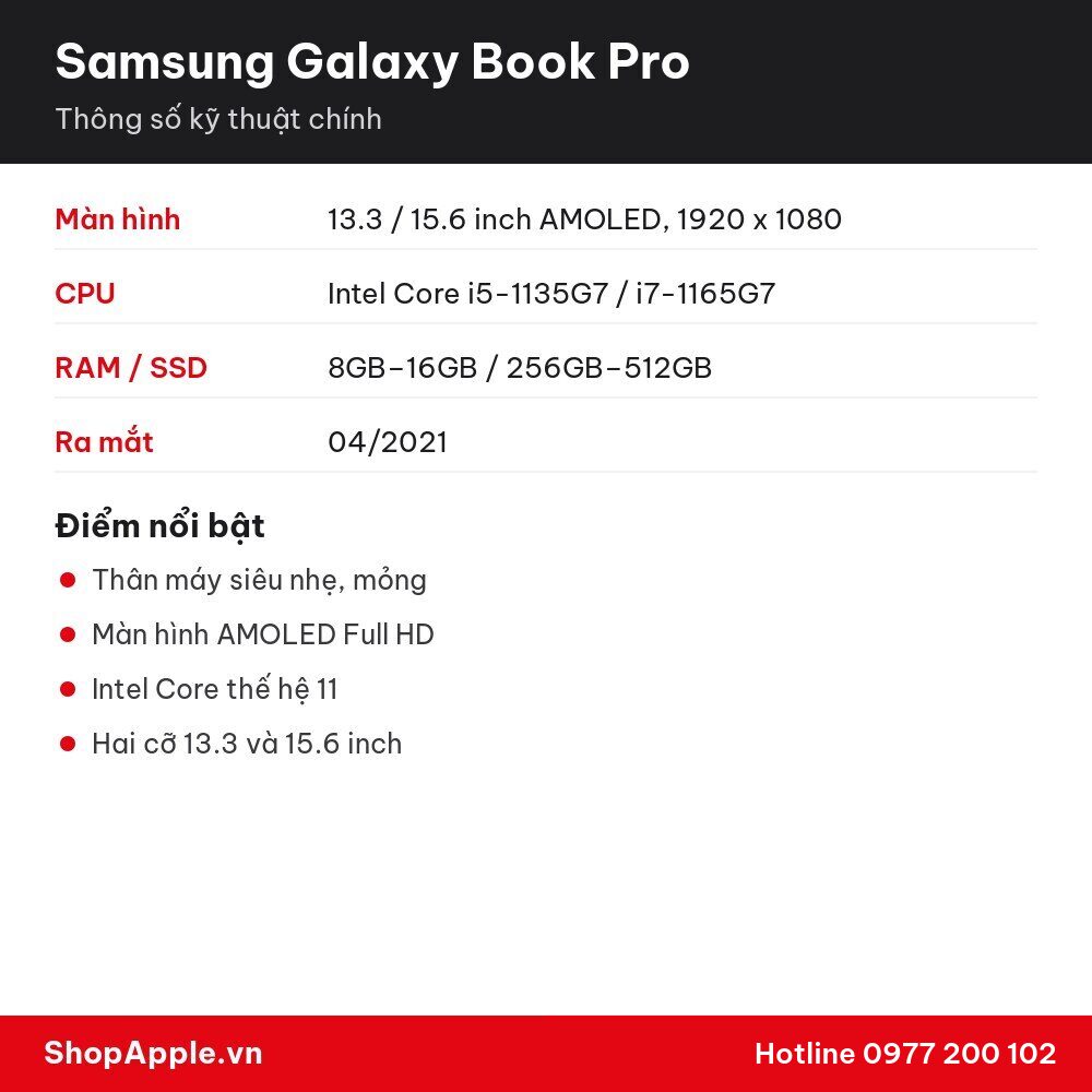 Thông số kỹ thuật Samsung Galaxy Book Pro