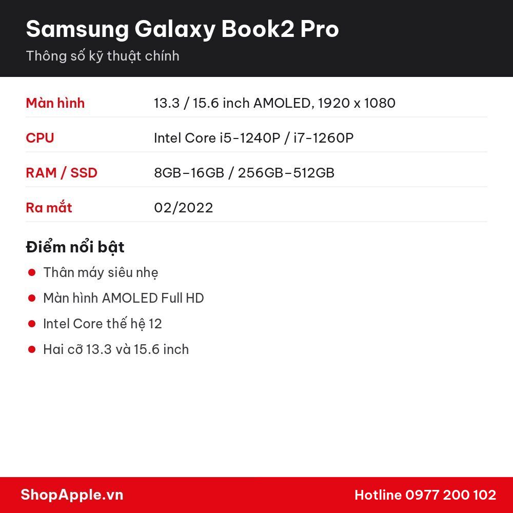 Thông số kỹ thuật Samsung Galaxy Book2 Pro