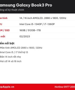 Thông số kỹ thuật Samsung Galaxy Book3 Pro